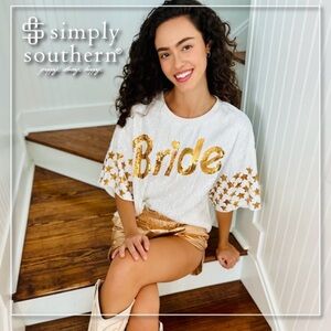 Simply Southern Bride White and Gold Sequin Top